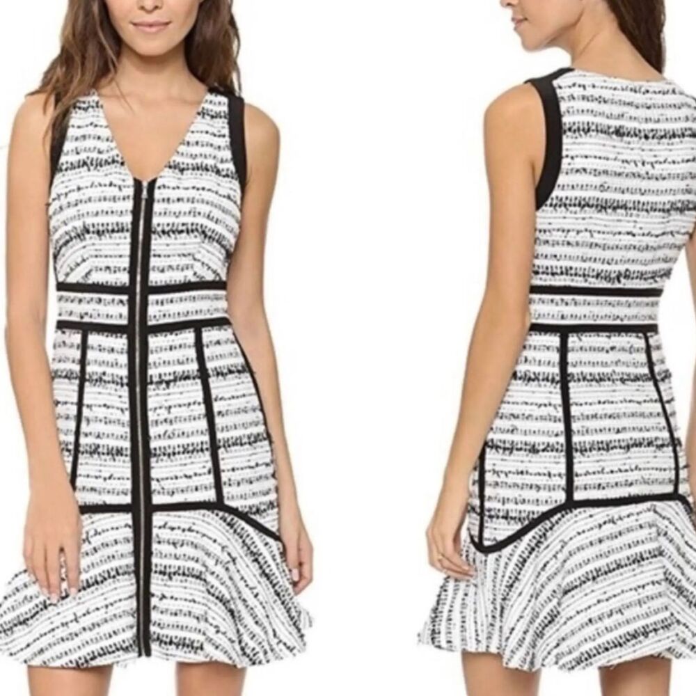 Rebecca Taylor Raffia Tweed Front Zip Fit Flare Mini Dress Size 2
